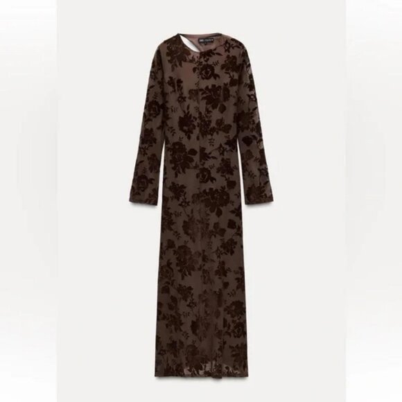 ZARA LONG TULLE FLOCKED DRESS - Picture 1 of 9